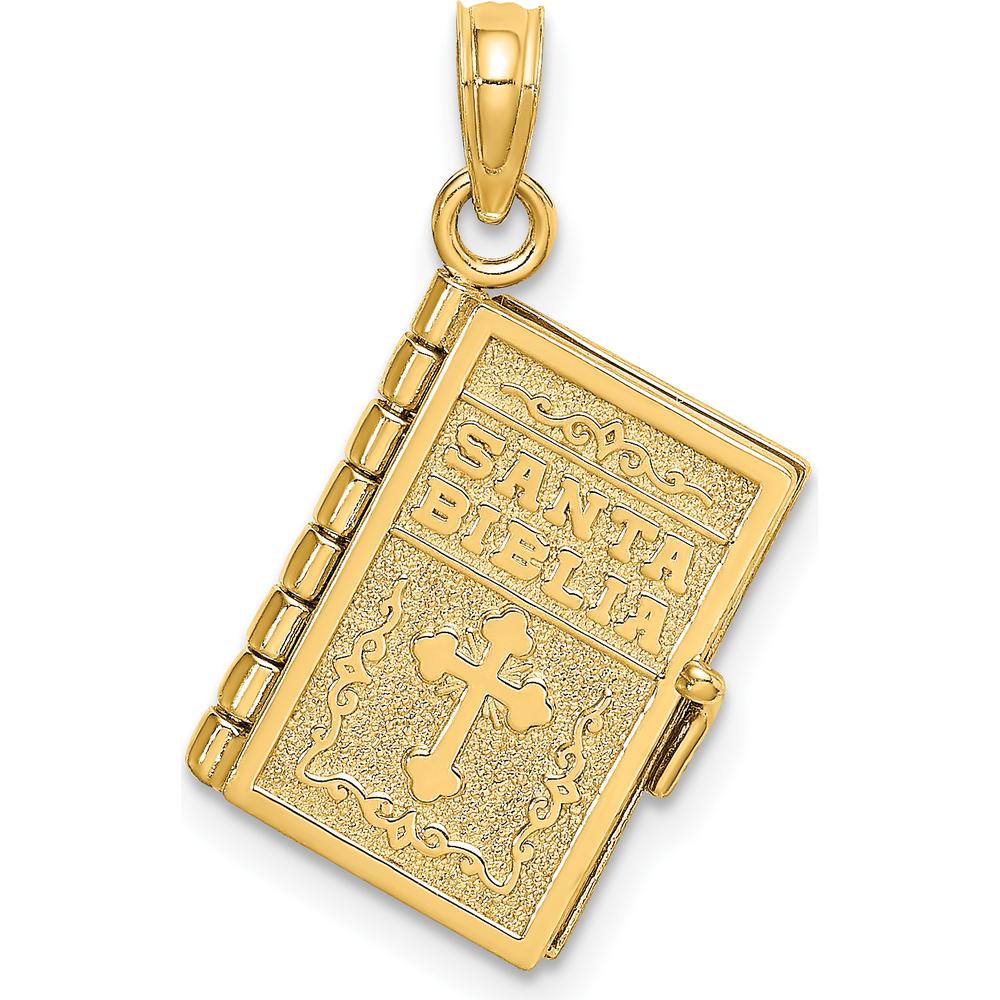 10K Yellow Gold 3D Moveable Santa Biblia Bible Charm with Cross