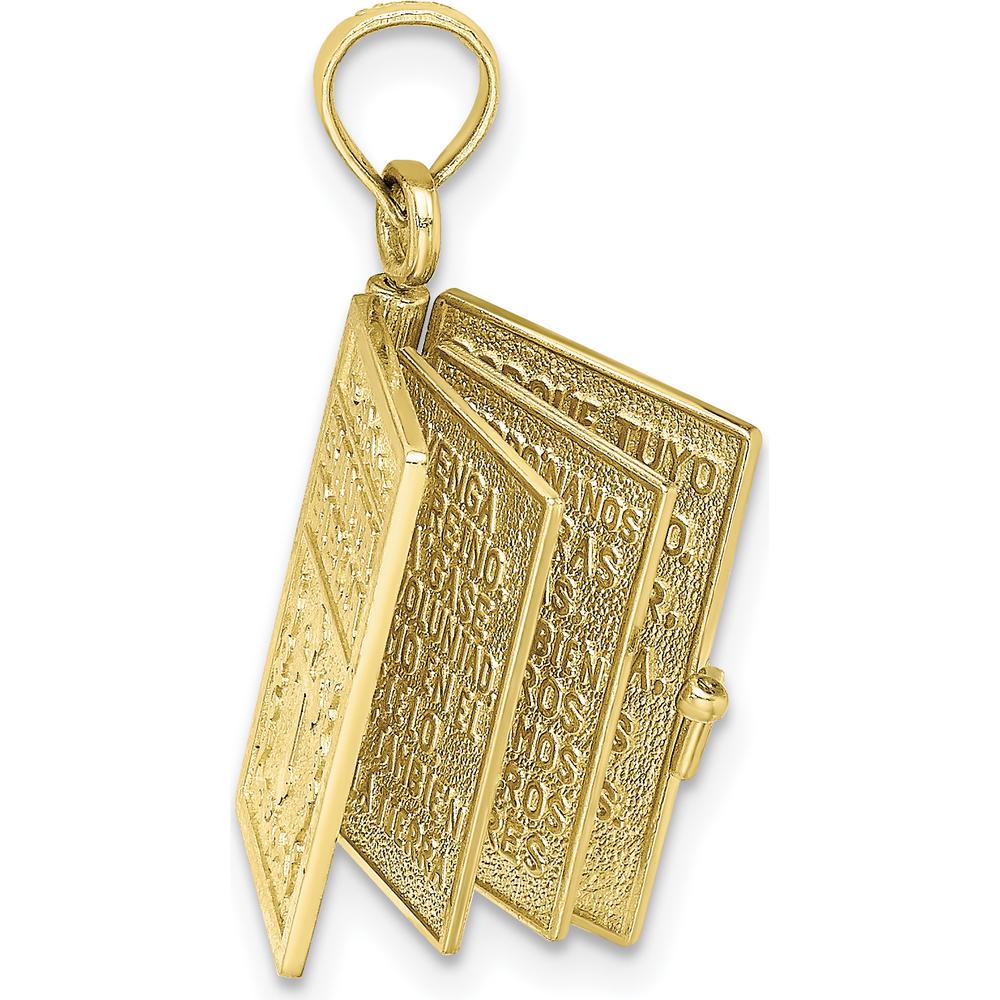 10K Yellow Gold 3D Moveable Santa Biblia Bible Charm with Cross