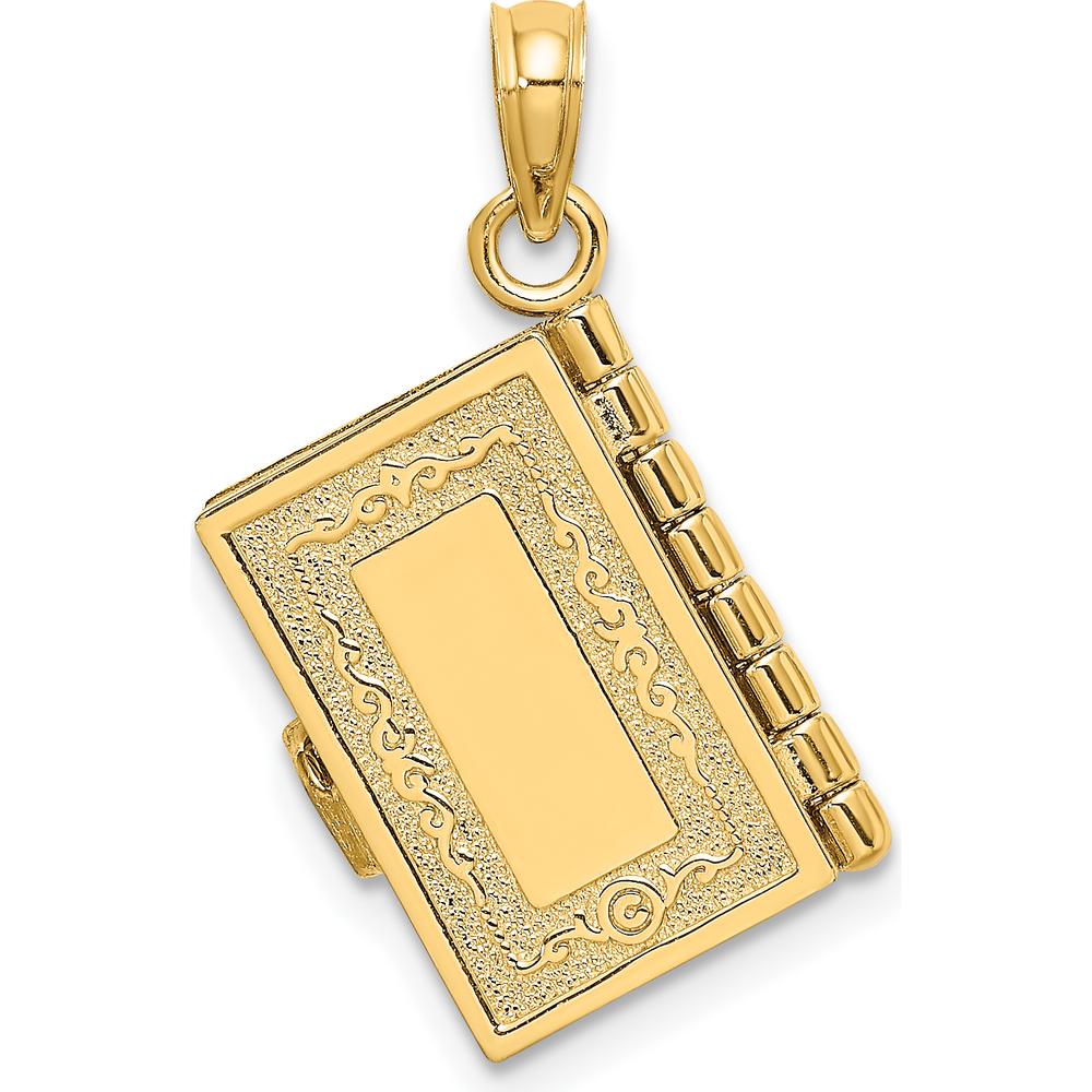 10K Yellow Gold 3D Moveable Santa Biblia Bible Charm with Cross