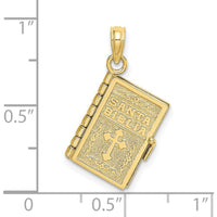 10K Yellow Gold 3D Moveable Santa Biblia Bible Charm with Cross