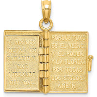 10K Yellow Gold 3D Moveable Santa Biblia Bible Charm with Cross