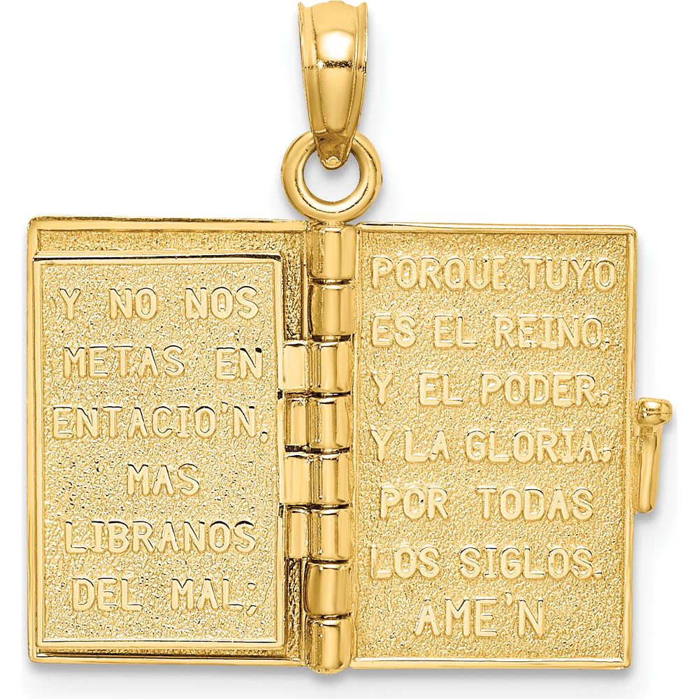 10K Yellow Gold 3D Moveable Santa Biblia Bible Charm with Cross