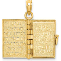 10K Yellow Gold 3D Moveable Santa Biblia Bible Charm with Cross