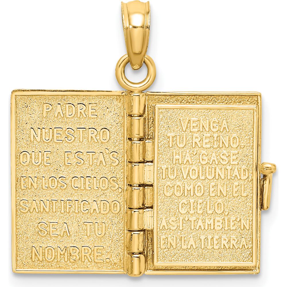 10K Yellow Gold 3D Moveable Santa Biblia Bible Charm with Cross