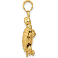 10K Yellow Gold 3D Moveable Turtle Pendant - 25mm Length