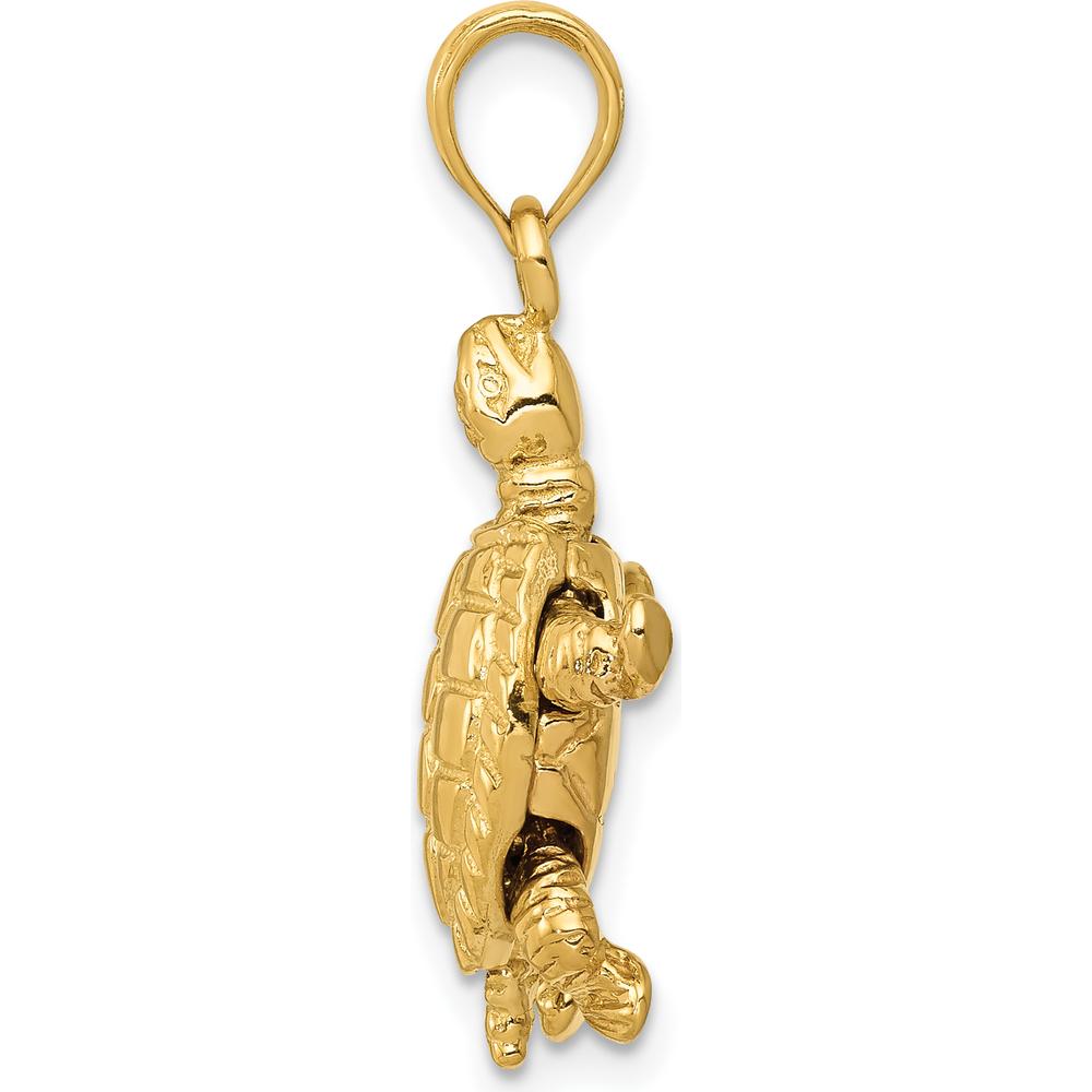 10K Yellow Gold 3D Moveable Turtle Pendant - 25mm Length