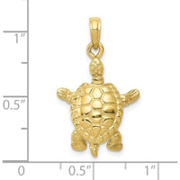 10K Yellow Gold 3D Moveable Turtle Pendant - 25mm Length