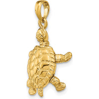 10K Yellow Gold 3D Moveable Turtle Pendant - 25mm Length