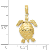 10K Yellow Gold 3D Moveable Turtle Pendant - Polished Finish, 27mm Length