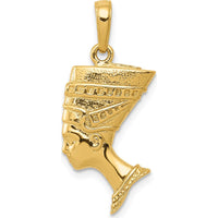 10K Yellow Gold 3D Nefertiti Pendant - Solid Casted with Polished Finish