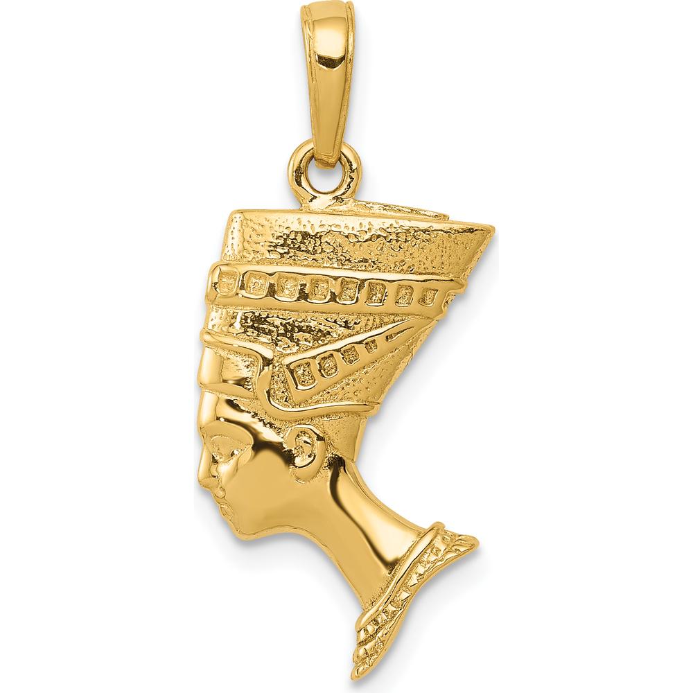 10K Yellow Gold 3D Nefertiti Pendant - Solid Casted with Polished Finish
