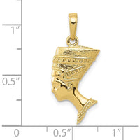 10K Yellow Gold 3D Nefertiti Pendant - Solid Casted with Polished Finish