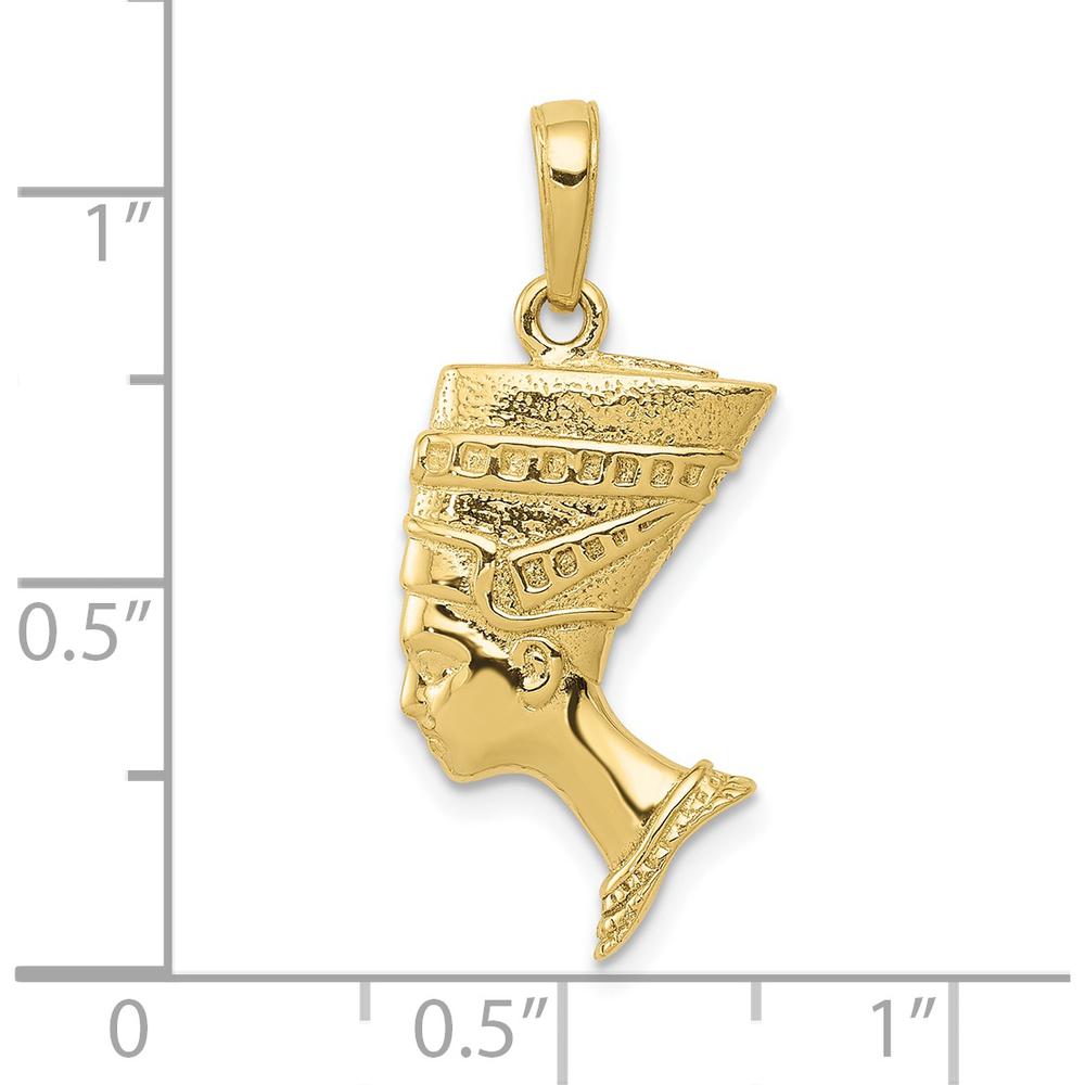 10K Yellow Gold 3D Nefertiti Pendant - Solid Casted with Polished Finish