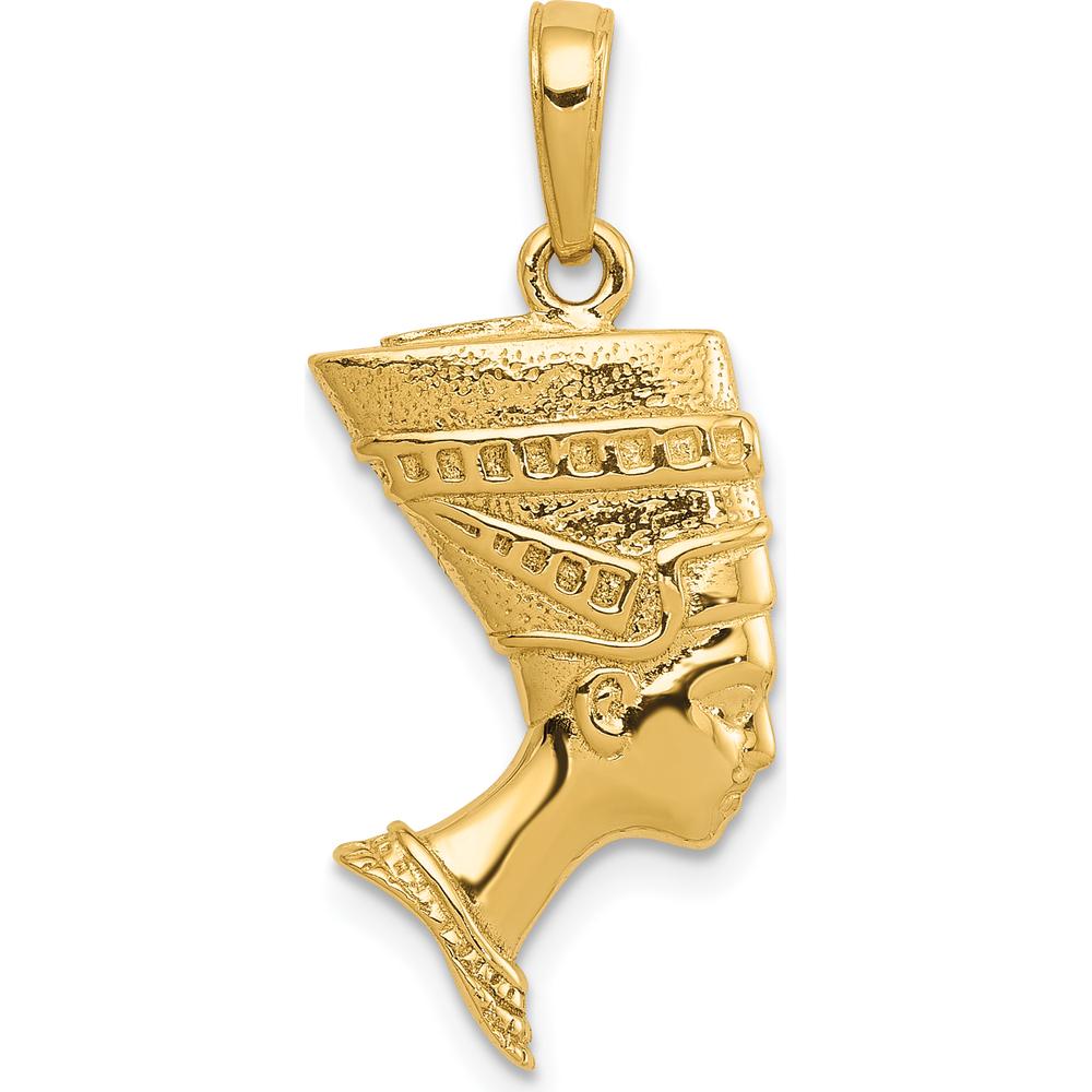 10K Yellow Gold 3D Nefertiti Pendant - Solid Casted with Polished Finish