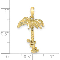 10K Yellow Gold 3D Palm Tree with Moveable Man Charm Pendant - Playful Tropical Inspired Jewelry