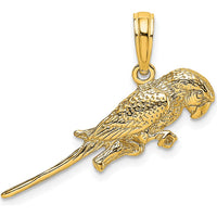 10K Yellow Gold 3D Parrot Charm with Textured Detailing
