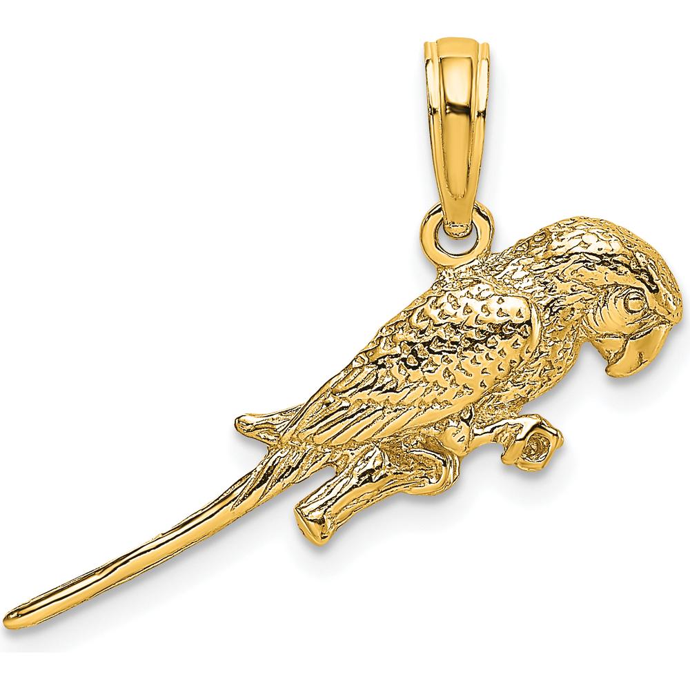10K Yellow Gold 3D Parrot Charm with Textured Detailing
