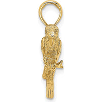 10K Yellow Gold 3D Parrot Charm with Textured Detailing