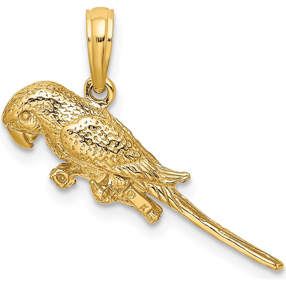 10K Yellow Gold 3D Parrot Charm with Textured Detailing