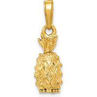 10K Yellow Gold 3D Pineapple Pendant Charm - Tropical Charm Necklace