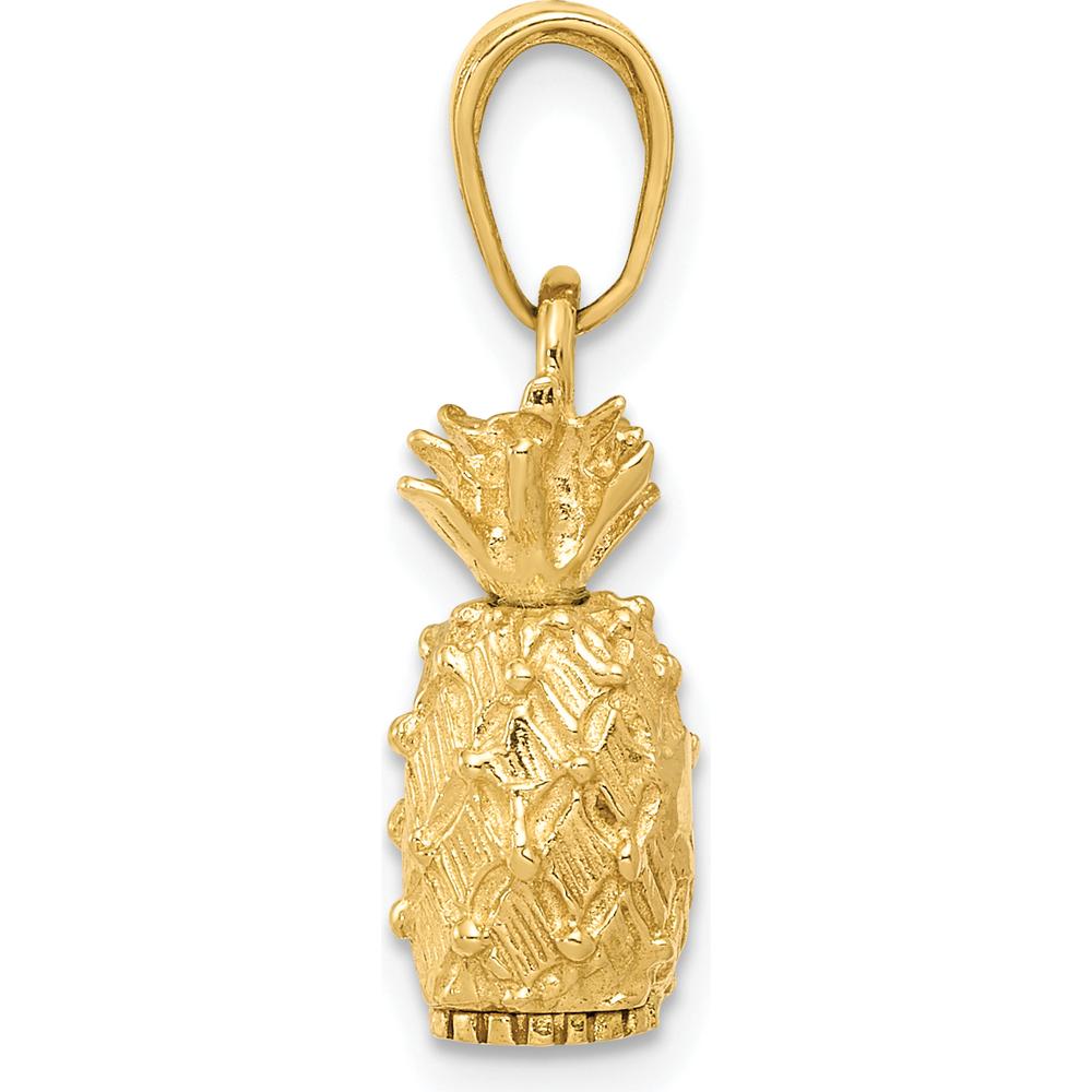 10K Yellow Gold 3D Pineapple Pendant Charm - Tropical Charm Necklace