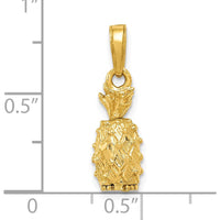 10K Yellow Gold 3D Pineapple Pendant Charm - Tropical Charm Necklace