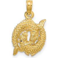10K Yellow Gold 3D Pisces Zodiac Pendant with Textured Design - Polished Finish
