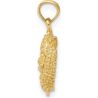 10K Yellow Gold 3D Pisces Zodiac Pendant with Textured Design - Polished Finish