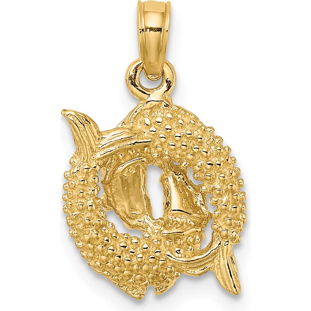 10K Yellow Gold 3D Pisces Zodiac Pendant with Textured Design - Polished Finish