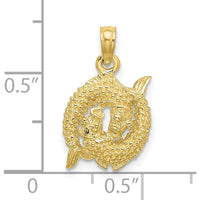 10K Yellow Gold 3D Pisces Zodiac Pendant with Textured Design - Polished Finish