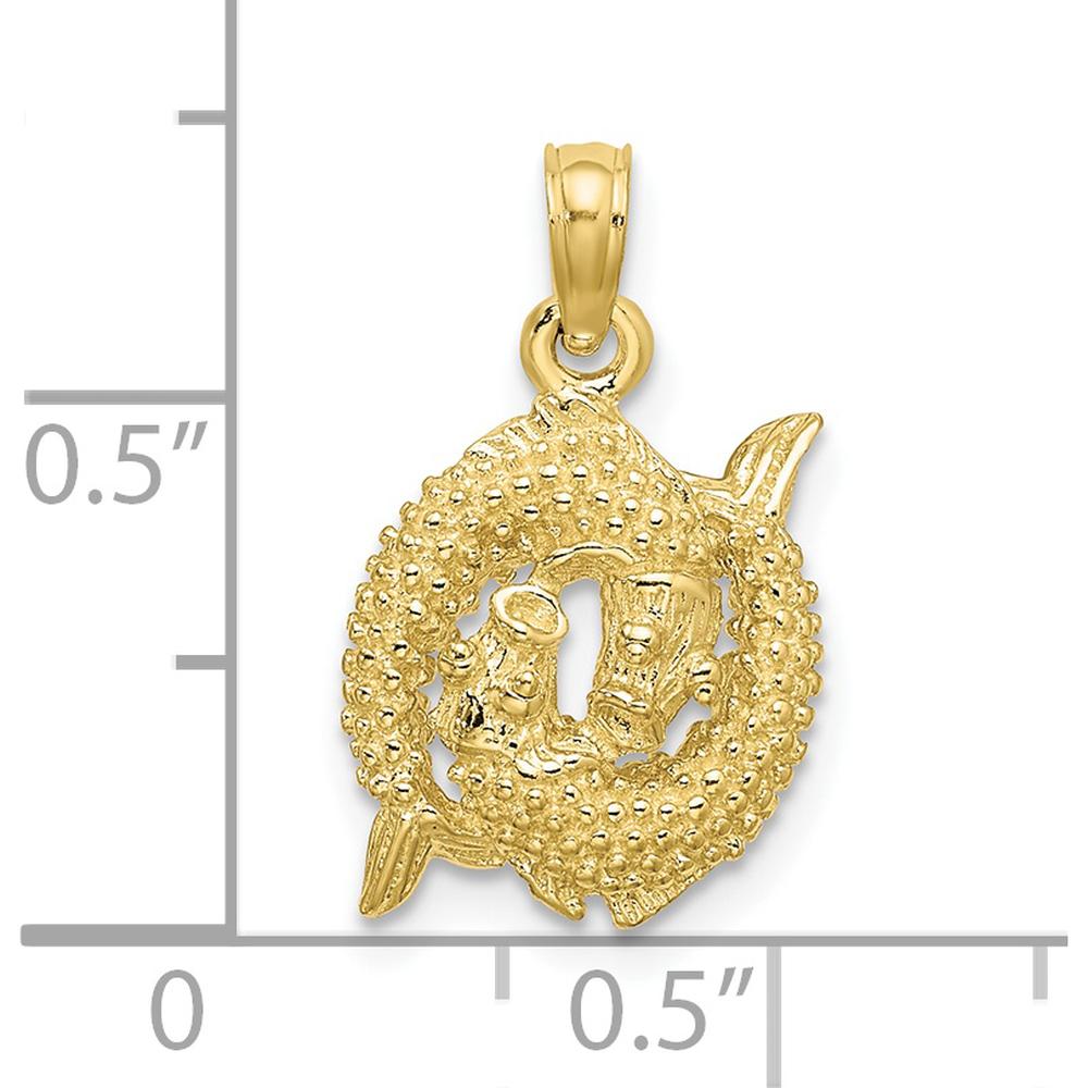 10K Yellow Gold 3D Pisces Zodiac Pendant with Textured Design - Polished Finish