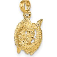 10K Yellow Gold 3D Pisces Zodiac Pendant with Textured Design - Polished Finish