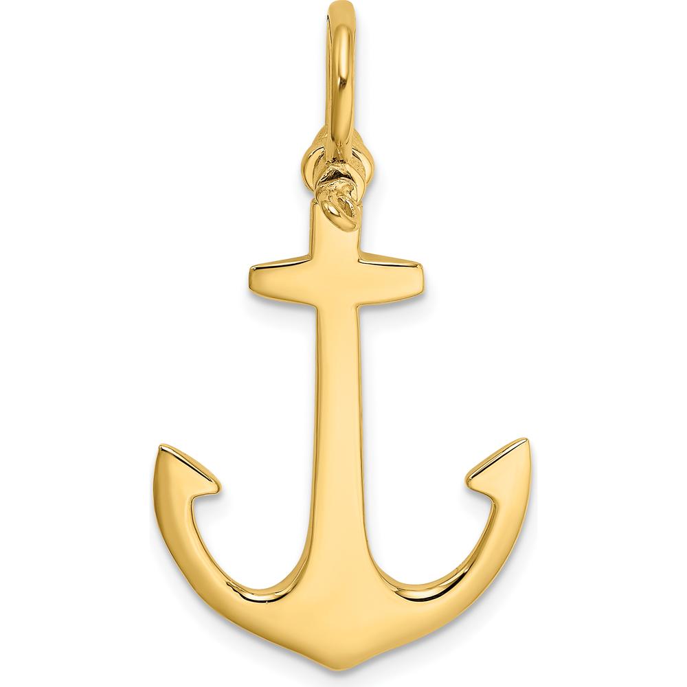 10K Yellow Gold 3D Polished Anchor Charm - Nautical Pendant with 5mm Bail
