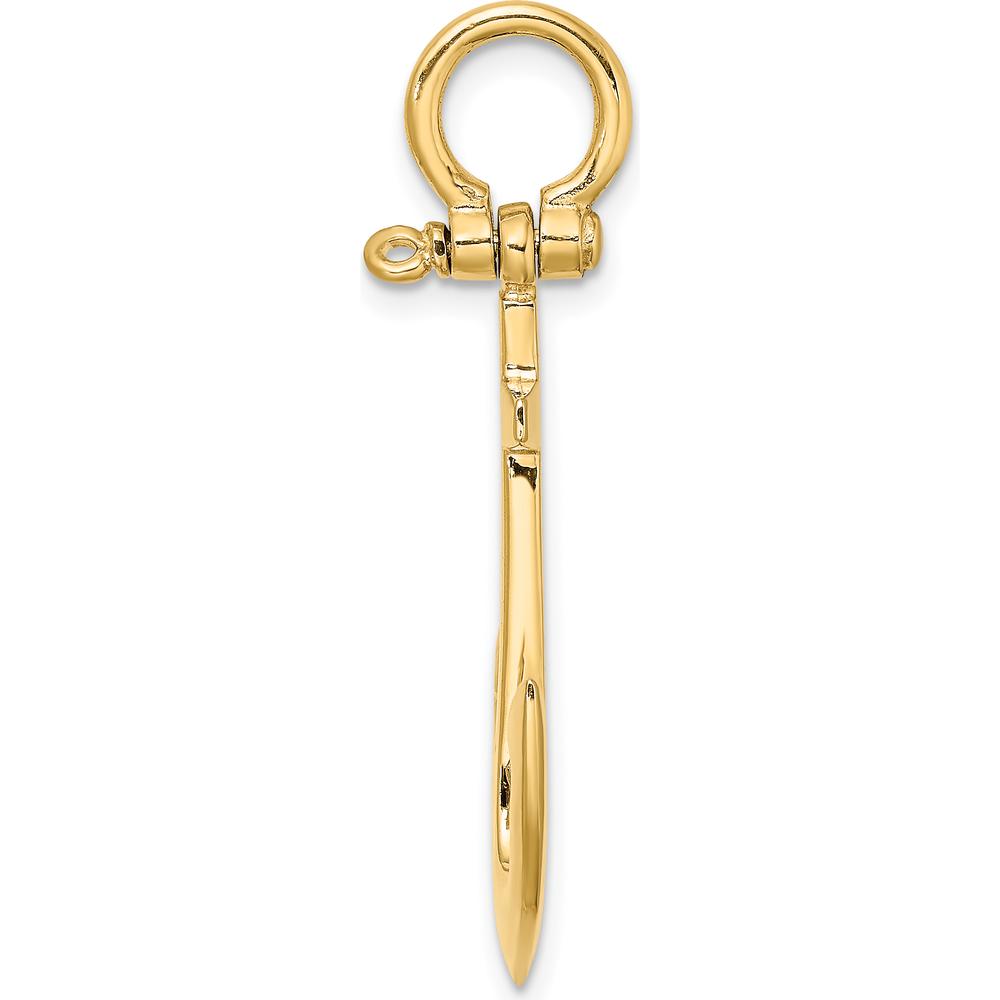 10K Yellow Gold 3D Polished Anchor Charm - Nautical Pendant with 5mm Bail