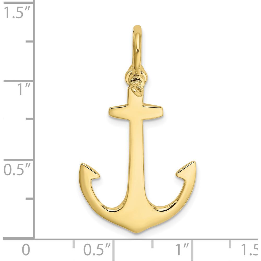 10K Yellow Gold 3D Polished Anchor Charm - Nautical Pendant with 5mm Bail