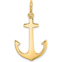 10K Yellow Gold 3D Polished Anchor Charm - Nautical Pendant with 5mm Bail