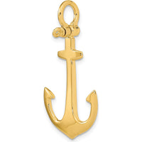 10K Yellow Gold 3D Polished Anchor Charm - Nautical Pendant with 5mm Bail