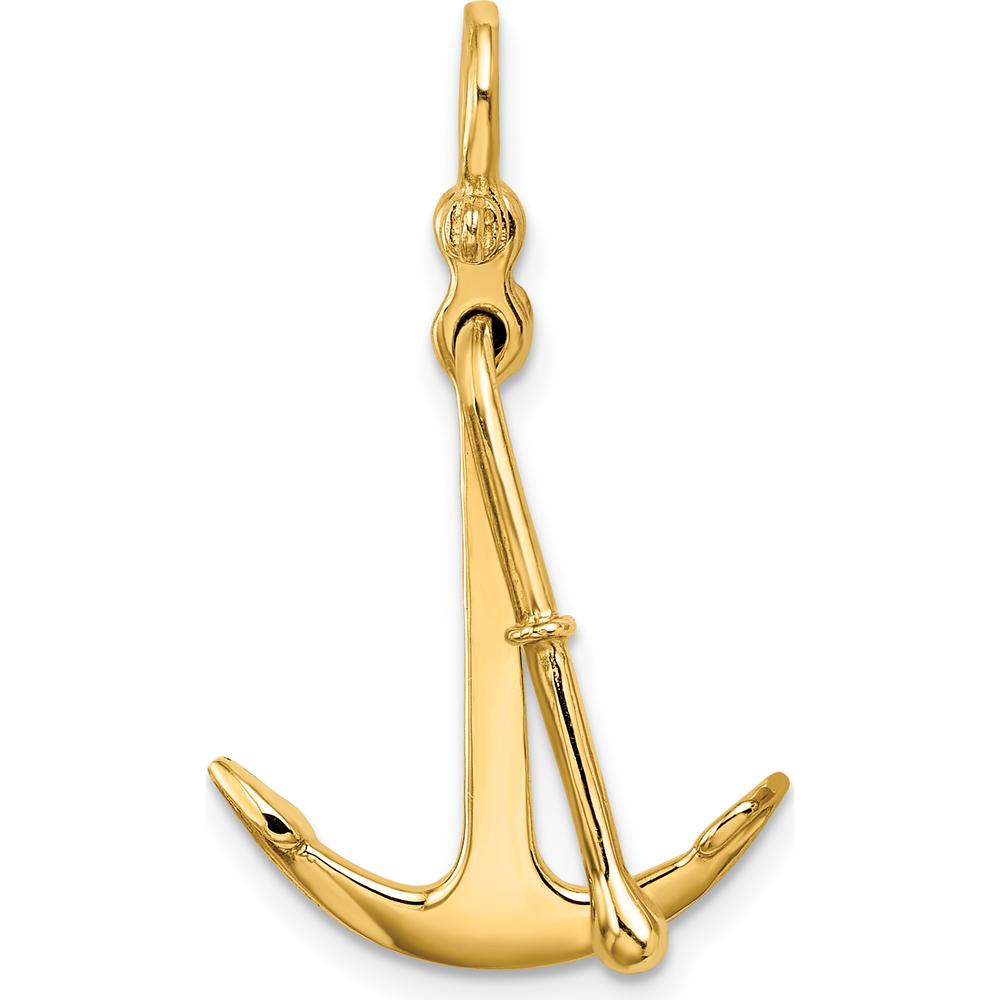 10K Yellow Gold 3D Polished Anchor Moveable Pendant Charm