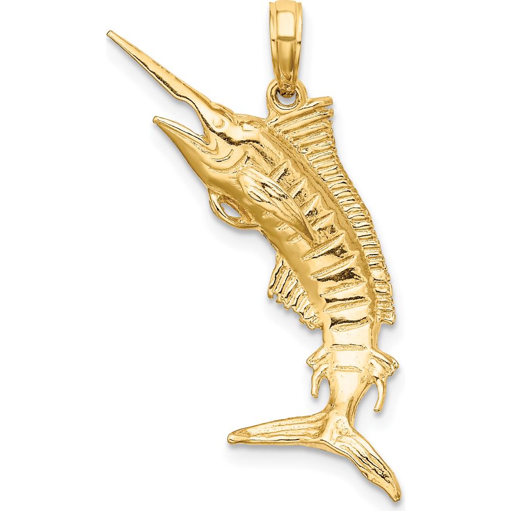 10K Yellow Gold 3D Polished Blue Marlin Charm - 34mm Length