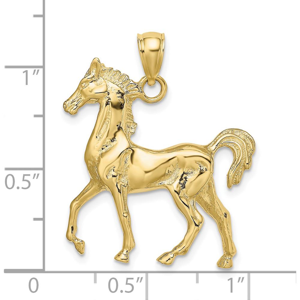 10K Yellow Gold 3D Polished Horse Charm Pendant - 34mm