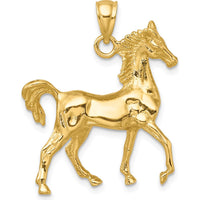 10K Yellow Gold 3D Polished Horse Charm Pendant - 34mm
