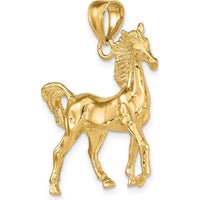 10K Yellow Gold 3D Polished Horse Charm Pendant - 34mm