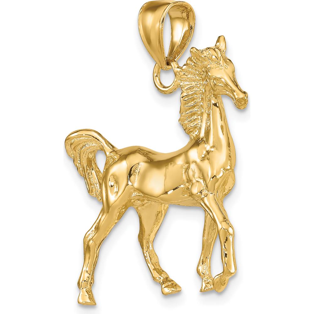 10K Yellow Gold 3D Polished Horse Charm Pendant - 34mm
