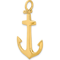 10K Yellow Gold 3D Polished Large Anchor Charm - Nautical Symbol