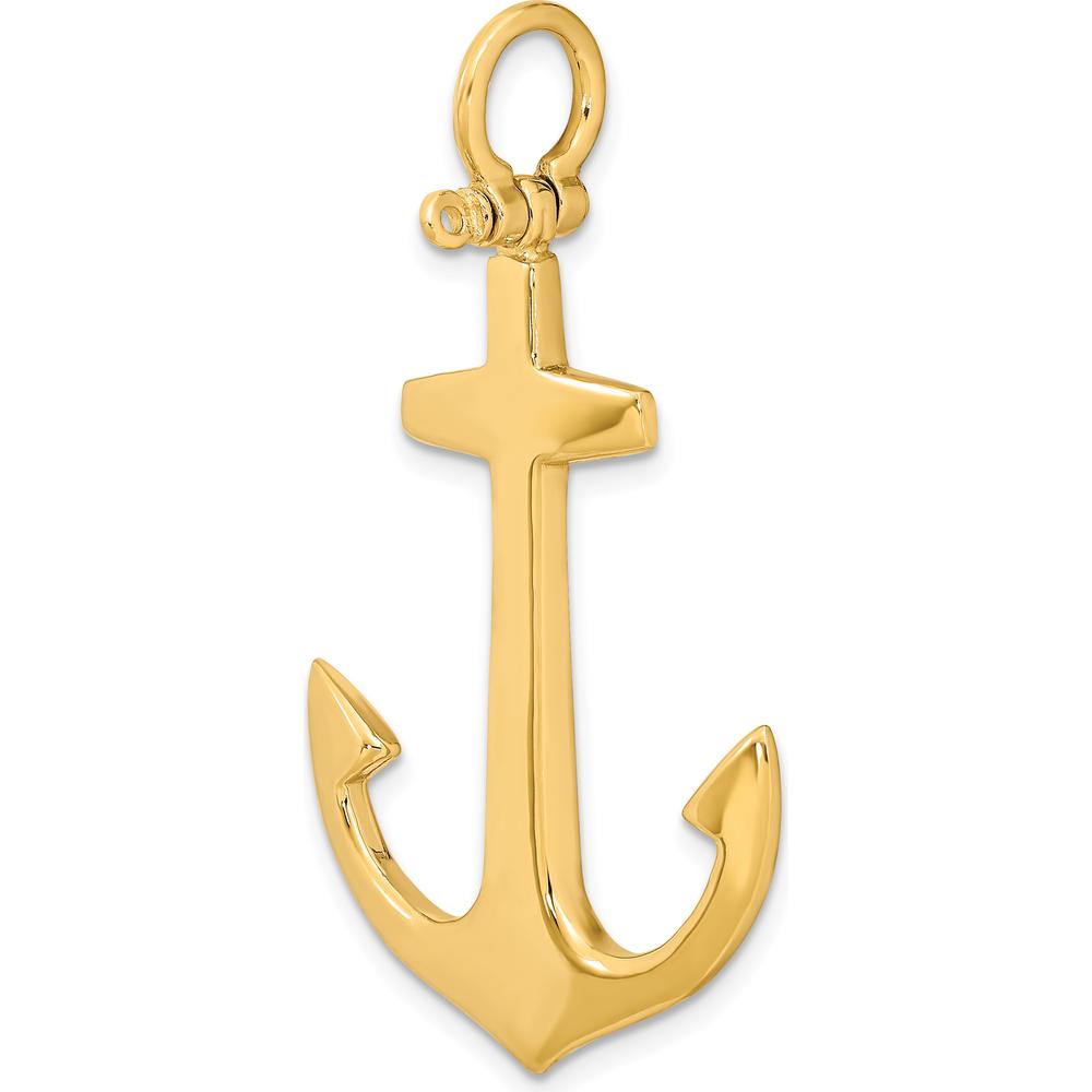 10K Yellow Gold 3D Polished Large Anchor Charm - Nautical Symbol
