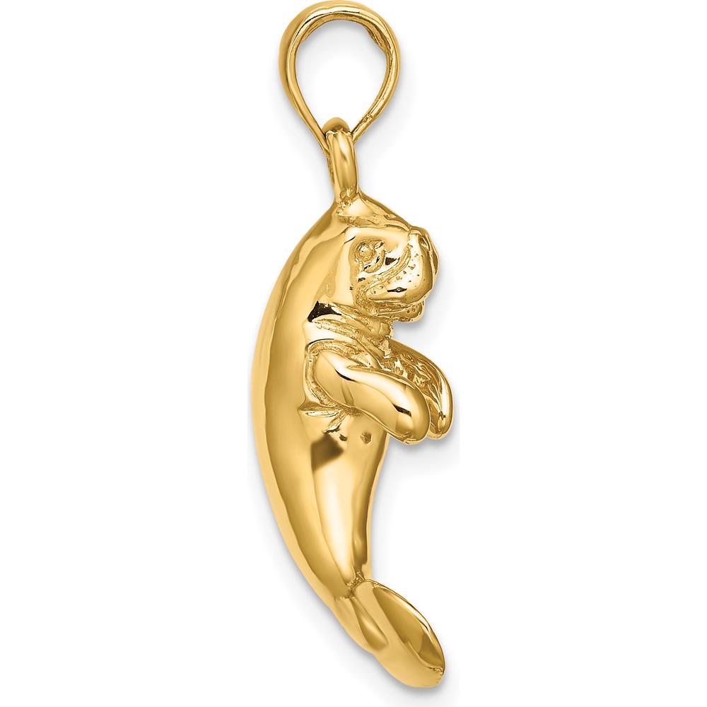 10K Yellow Gold 3D Polished Manatee Charm Pendant