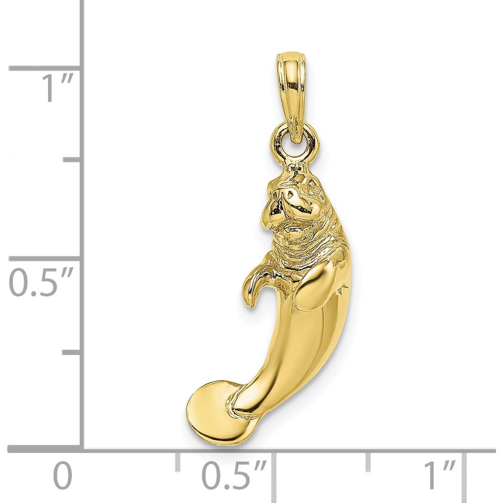 10K Yellow Gold 3D Polished Manatee Charm Pendant