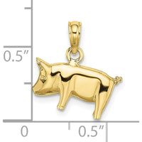 10K Yellow Gold 3D Polished Pig with Curly Tail Charm - 7.8mm Length x 15.06mm Width