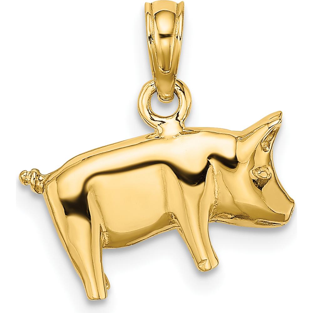 10K Yellow Gold 3D Polished Pig with Curly Tail Charm - 7.8mm Length x 15.06mm Width