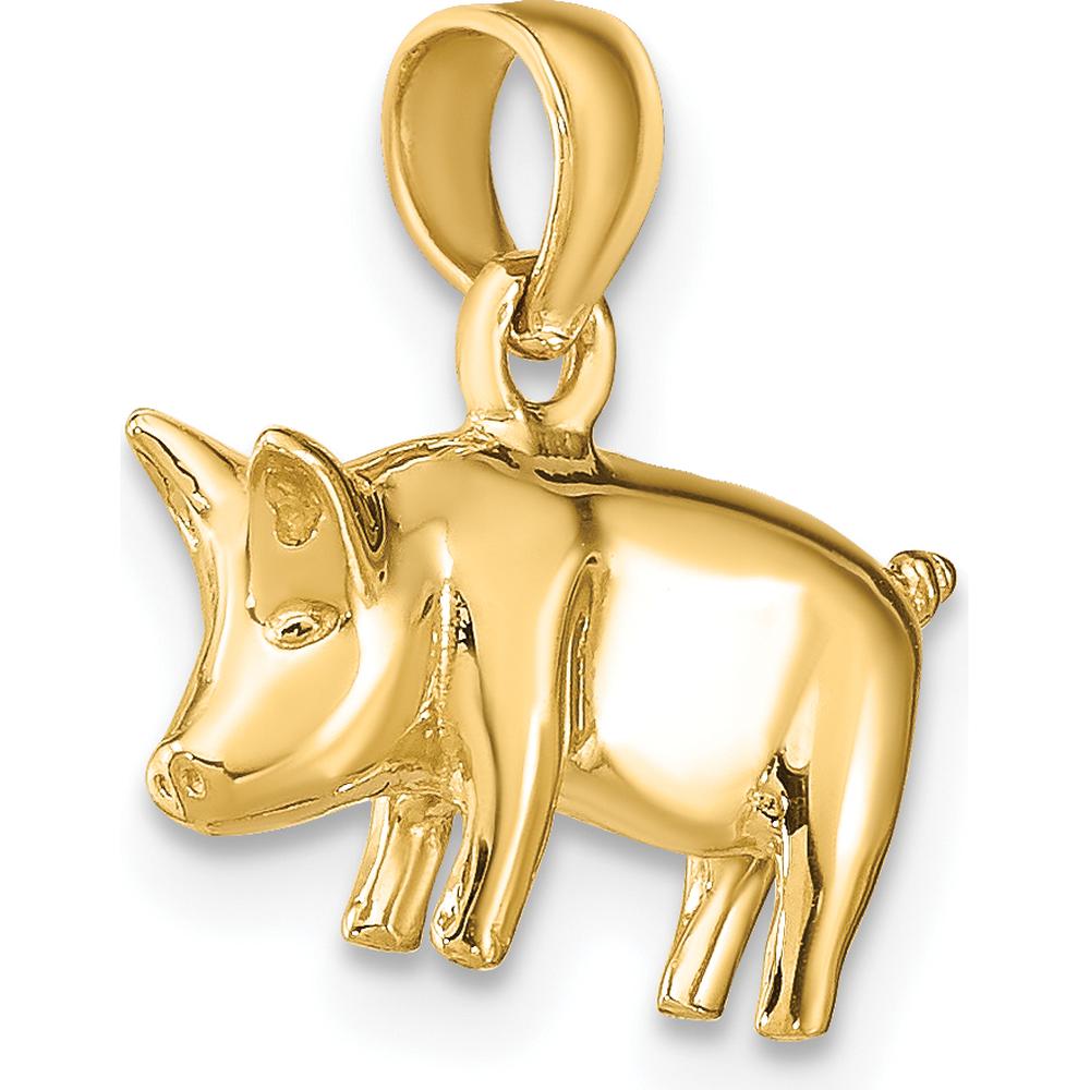 10K Yellow Gold 3D Polished Pig with Curly Tail Charm - 7.8mm Length x 15.06mm Width